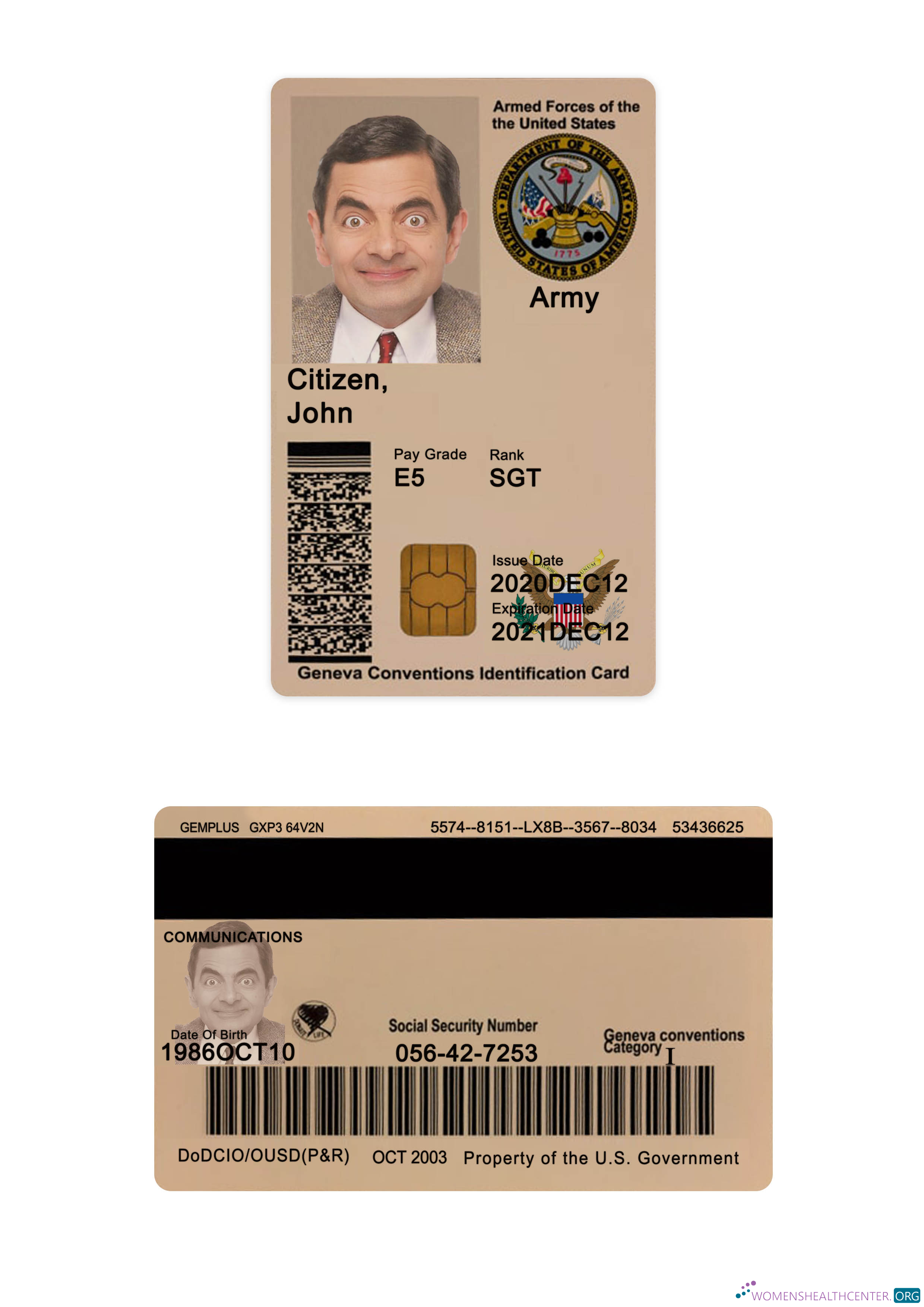 Download USA military ID card Photoshop template